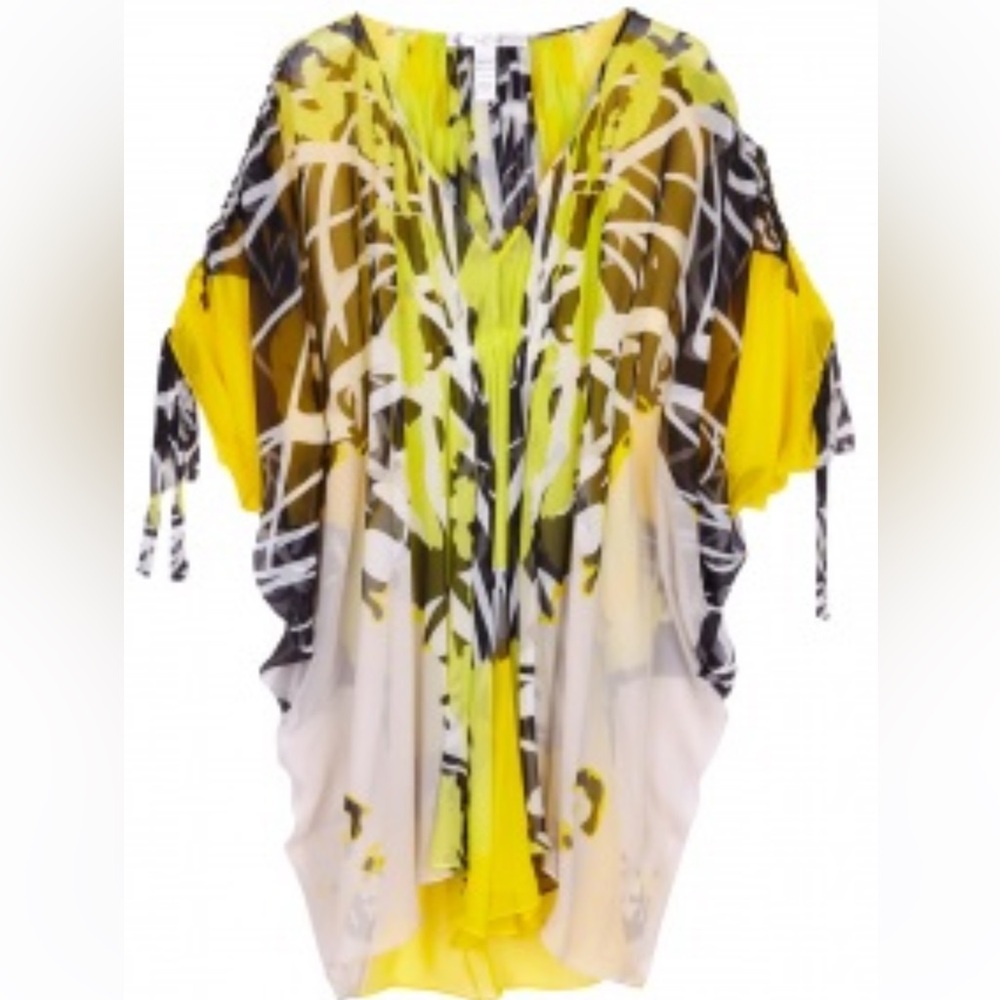 Diane Von Furstenberg Leurette Yellow and Black Andy Warhol print silk Kimono - Picture 3 of 12